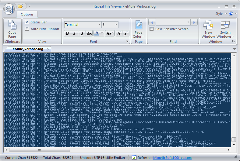 Reveal Text Log File Viewer Screen Shot